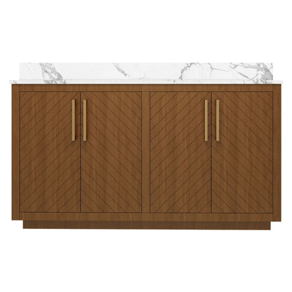 Zoom 60" Double Sink Freestanding Bath Vanity with Stone Top, Solid Wood, Soft-Close, Assembled