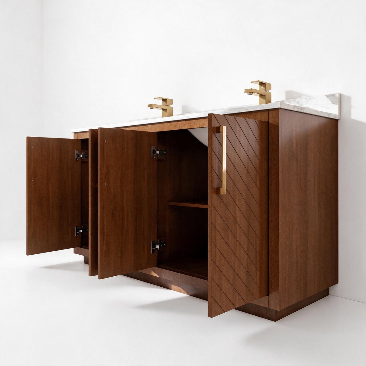 Zoom 60" Double Sink Freestanding Bath Vanity with Stone Top, Solid Wood, Soft-Close, Assembled