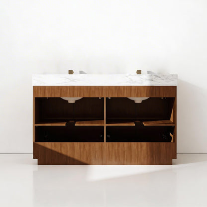 Zoom 60" Double Sink Freestanding Bath Vanity with Stone Top, Solid Wood, Soft-Close, Assembled