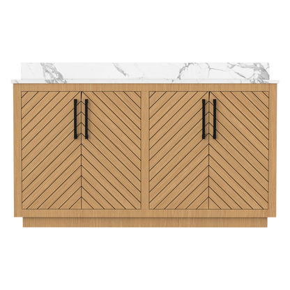 Zoom 60" Double Sink Freestanding Bath Vanity with Stone Top, Solid Wood, Soft-Close, Assembled
