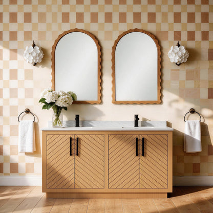 Zoom 60" Double Sink Freestanding Bath Vanity with Stone Top, Solid Wood, Soft-Close, Assembled