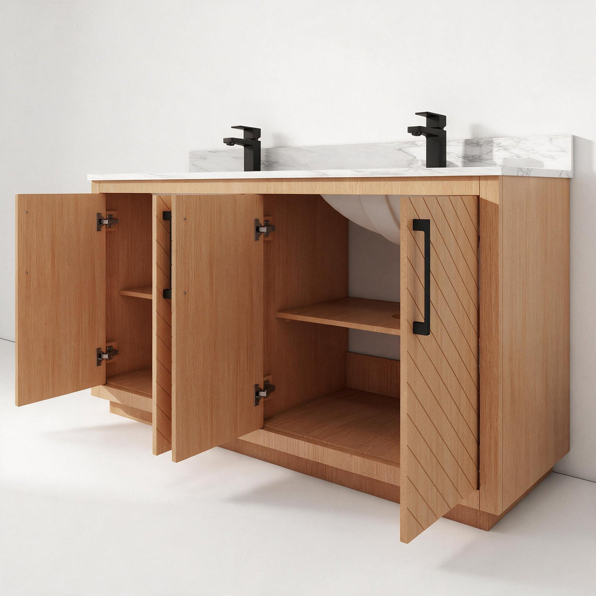 Zoom 60" Double Sink Freestanding Bath Vanity with Stone Top, Solid Wood, Soft-Close, Assembled