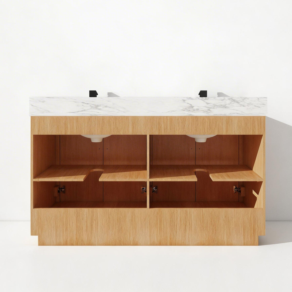Zoom 60" Double Sink Freestanding Bath Vanity with Stone Top, Solid Wood, Soft-Close, Assembled