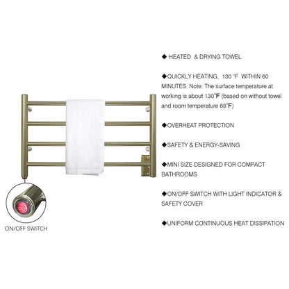 Towel Warmer 4 Straight Bar 26"x16" Wall-Mounted Plug-In, Hardwired Brushed Brass