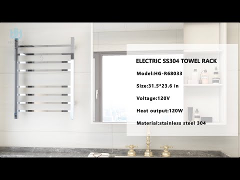 Towel Warmer 8 Square Bar 24"x32" Built-In Timer, Temperature Control, Wall-Mounted, Hardwired/Plug-In Mirror Polish