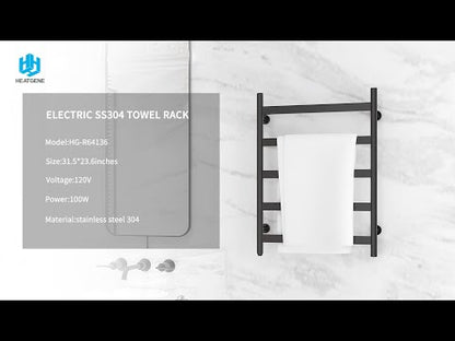 Towel Warmer 5 Flat Bar 24"x32" Wall-Mounted, Hardwired/Plug-In Matte Black