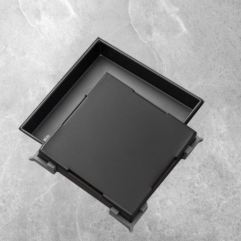 Wholesale HEATGENE 4"/6" Square Stainless Steel Shower Floor Drain with 2-in-1 Flat & Tile insert Cover,Matte Black HB-D-MB
