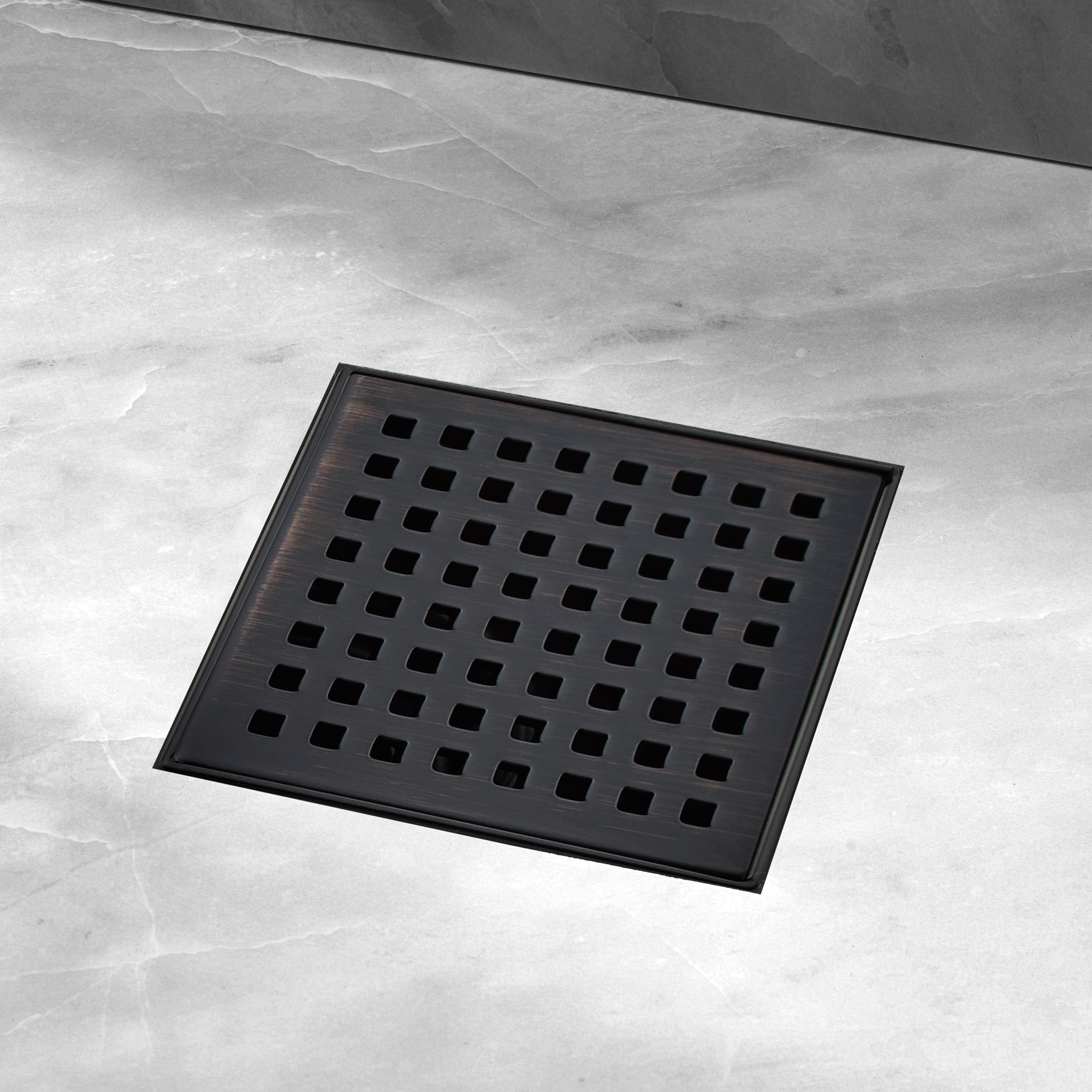 Square Floor Drain with Removable Quadrato Pattern Grate, Stainless Steel 4"/6"