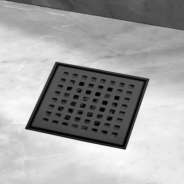 Square Floor Drain with Removable Quadrato Pattern Grate, Stainless Steel 4"/6"