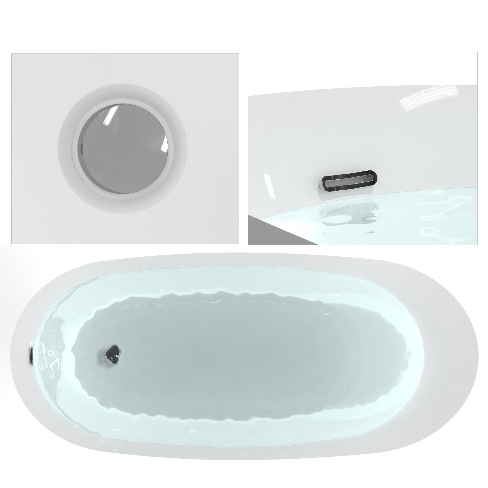 Freestanding Soaking Tub, 62" Acrylic, UPC Certified, Drain & Overflow Assembly Included