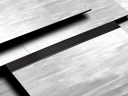 Linear Floor Drain with Removable Quadrato Pattern Grate, Stainless Steel, 24"/36"/48"