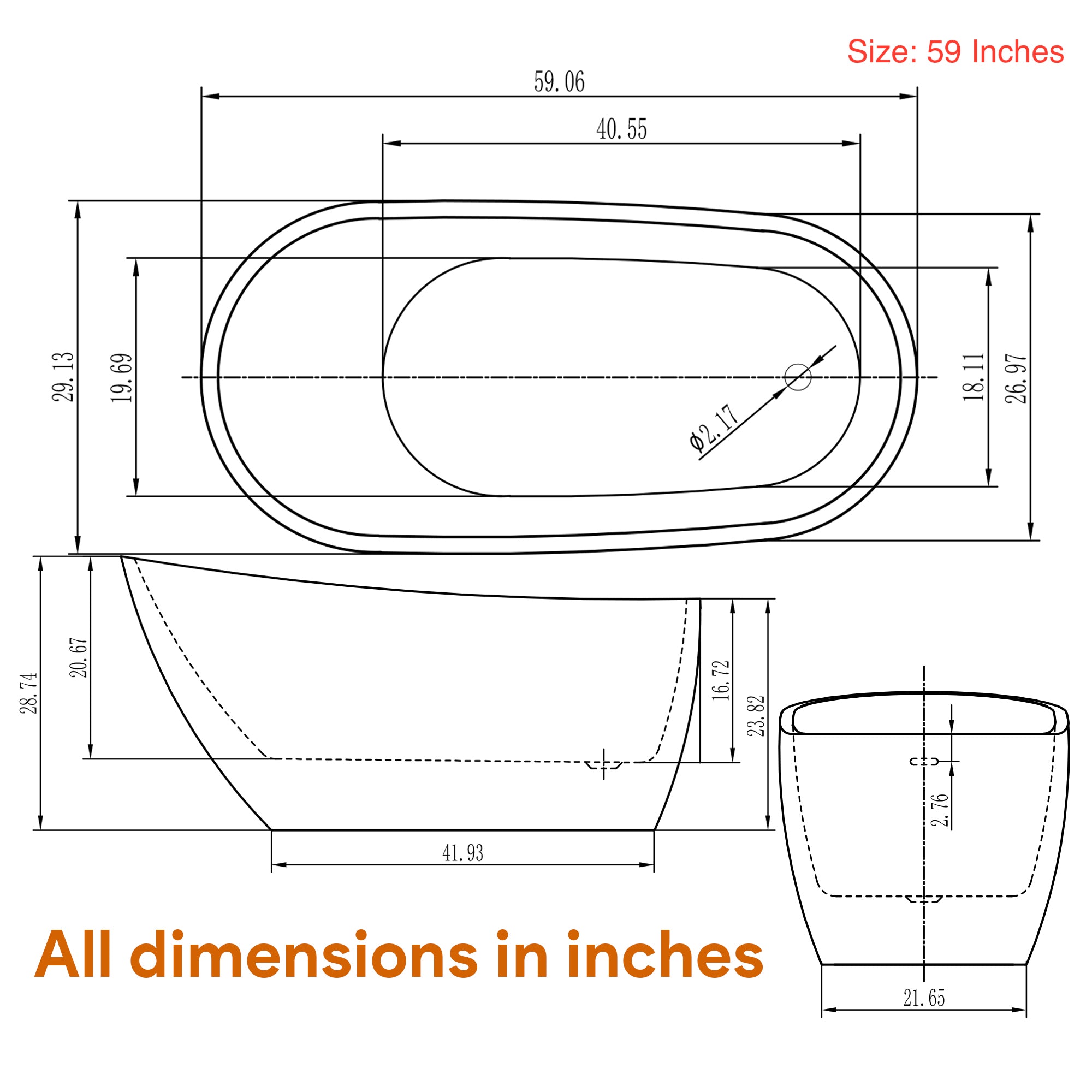 Acrylic Freestanding Soaking Bathtub, UPC Certified, Drain & Overflow Assembly Included