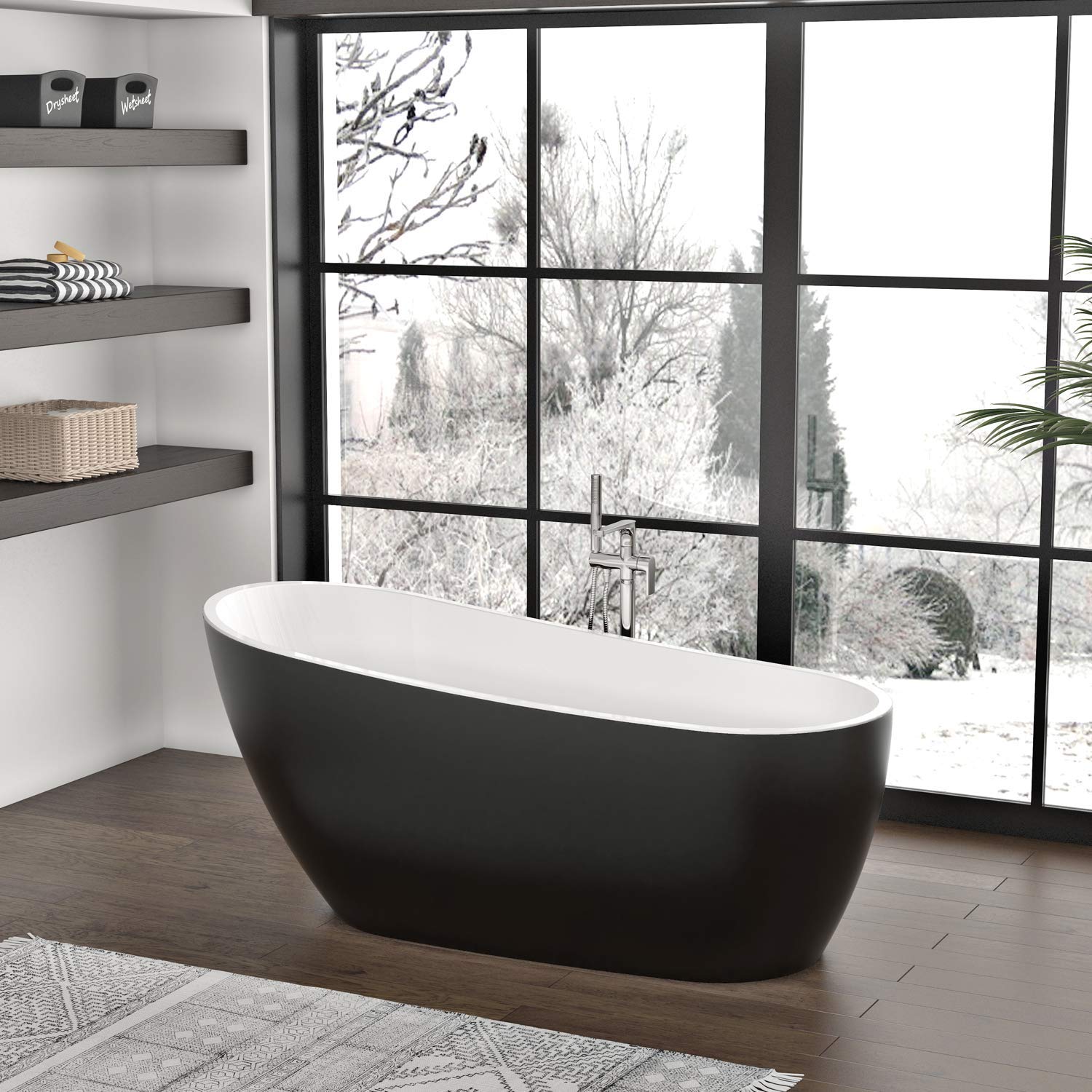 Freestanding Bathtub 68" Acrylic UPC Certified - Matte Black (outside) & White (inside)