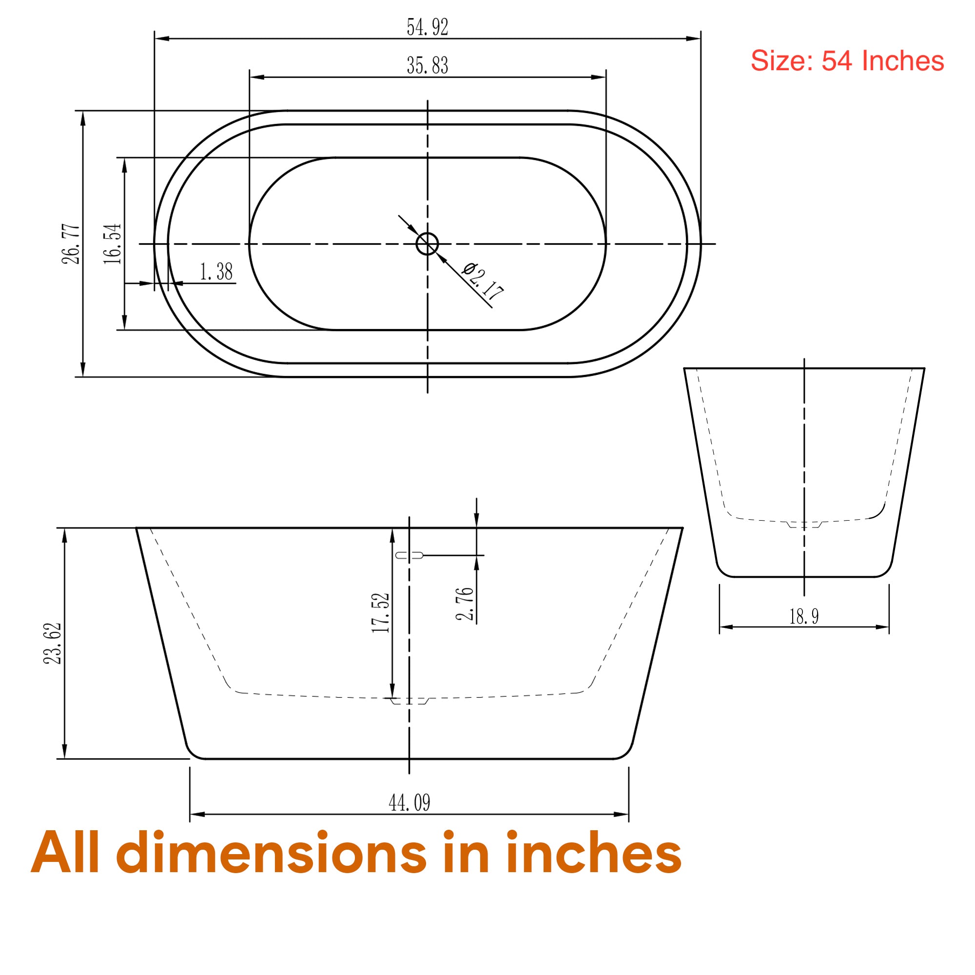 Freestanding Soaking Bathtub, Acrylic, UPC Certified, Drain & Overflow Assembly Included