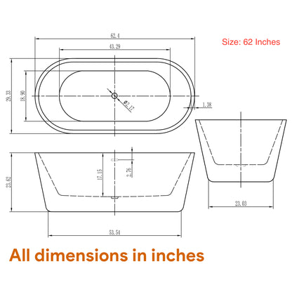 Freestanding Soaking Bathtub, Acrylic, UPC Certified, Drain & Overflow Assembly Included