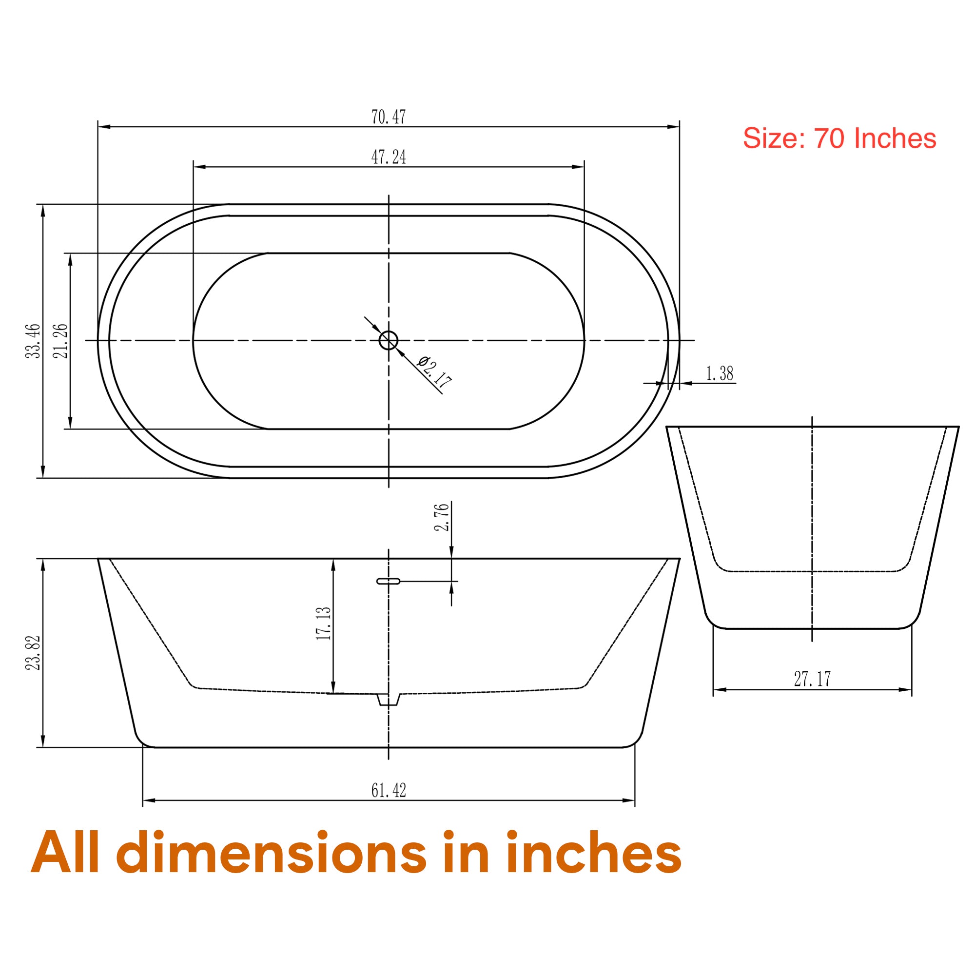 Freestanding Soaking Bathtub, Acrylic, UPC Certified, Drain & Overflow Assembly Included