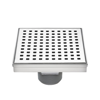 Square Floor Drain with Removable Quadrato Pattern Grate, Stainless Steel 4"/6"