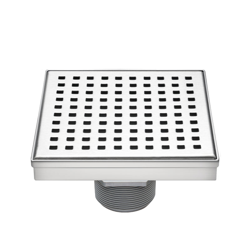 HEATGENE 4"/6" Square Stainless Steel Shower Floor Drain with Removable Quadrato Pattern Grate, Brushed HB-DN-S