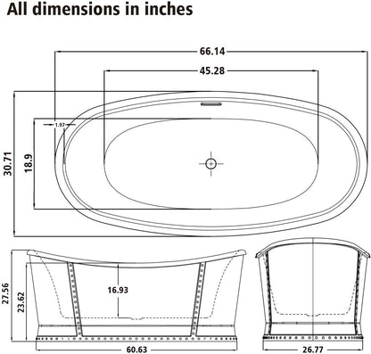 Freestanding Bathtub, 66" Acrylic, UPC Certified