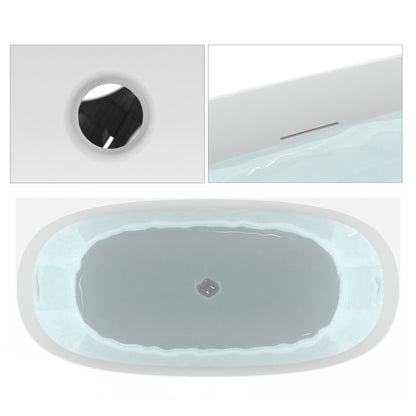 Freestanding Soaking Tub, 63" Acrylic, UPC Certified, Drain & Overflow Assembly Included