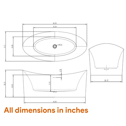 Freestanding Soaking Tub 68.5" Acrylic, UPC Certified, Drain & Overflow Assembly Included, Black