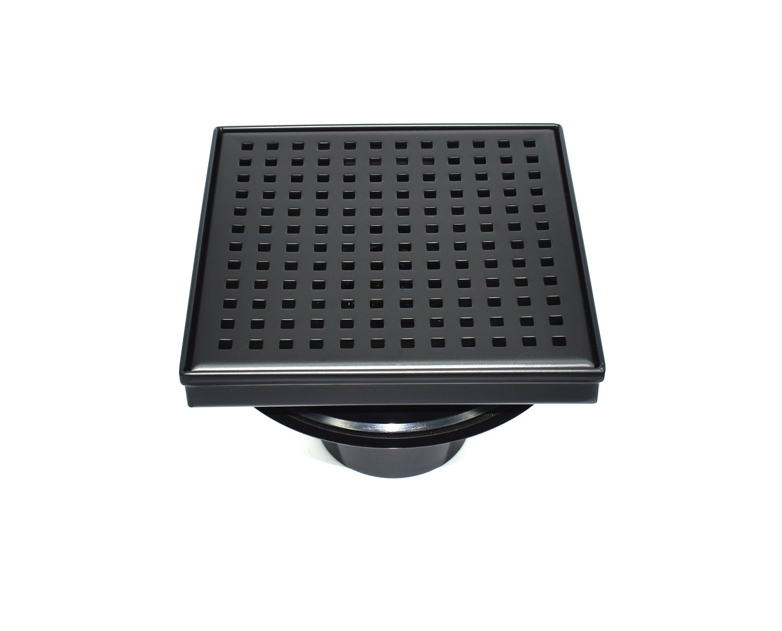 Square Floor Drain with Flat Cover and Removable Square Pattern Grate, Stainless Steel with Drain Base Flange 4"/6"