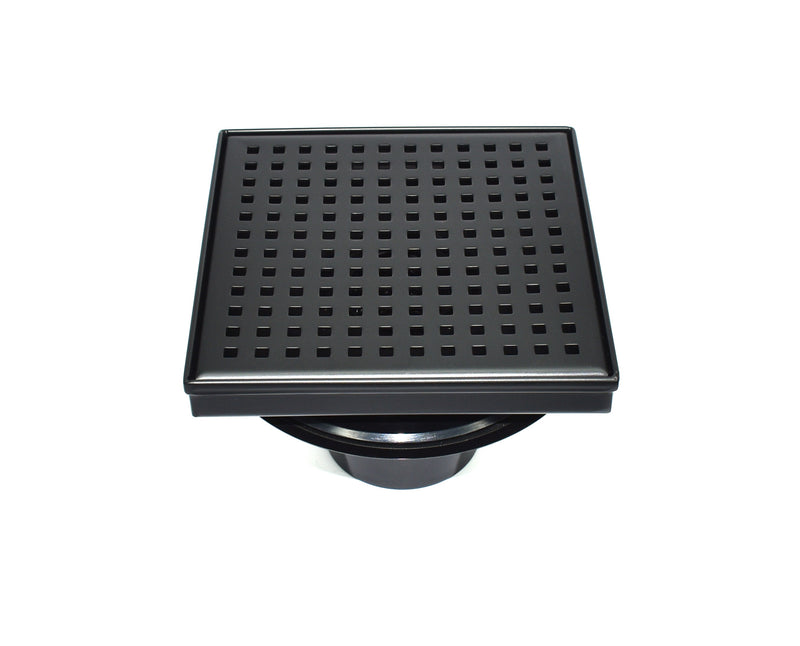 Wholesale HEATGENE 4"/6" Square Stainless Steel Shower Floor Drain with Flat Cover and Removable Square Pattern Grate, Matte Black HB-FDN-MB