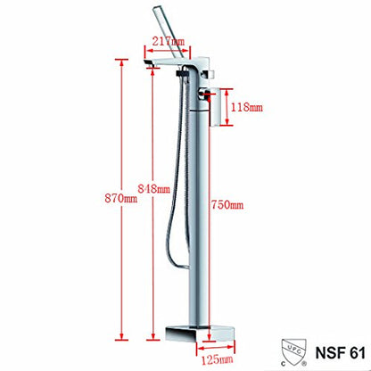 HEATGENE Bathtub Faucet Freestanding Floor Mounted Bath Mixer with hand shower