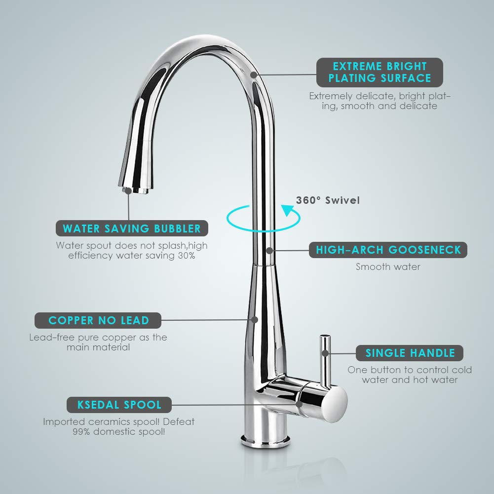 Kitchen Faucet High-arch Gooseneck Lead-free Solid Brass Sink Faucets