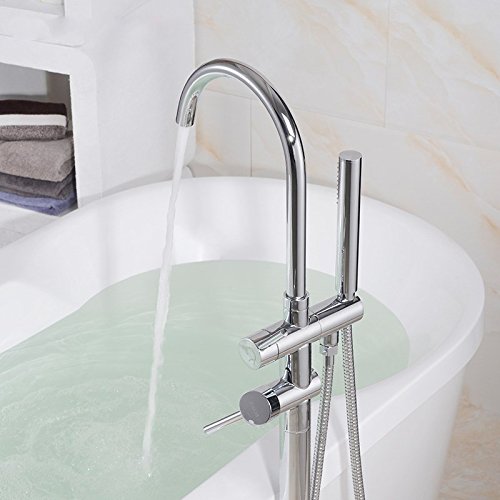 Bathtub Faucet Freestanding Floor Mounted Tub Filler Bath Mixer with Hand Shower