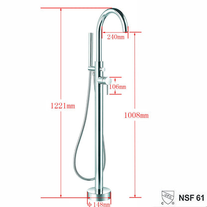 Bathtub Faucet Freestanding Floor Mounted Tub Filler Bath Mixer with Hand Shower