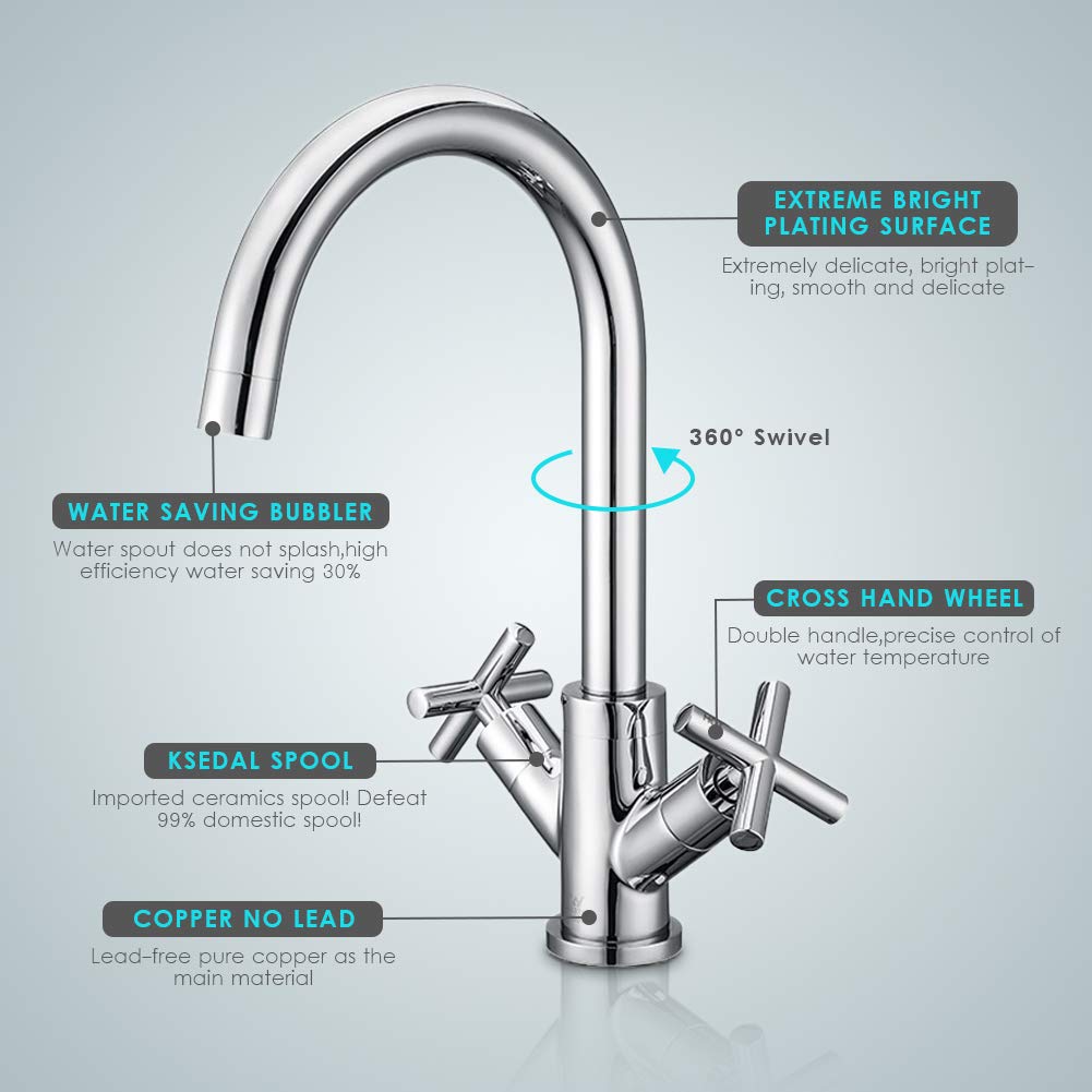 Kitchen Faucet Double Handles Swivel Spout Sink Faucets