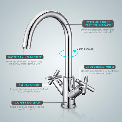 Kitchen Faucet Double Handles Swivel Spout Sink Faucets