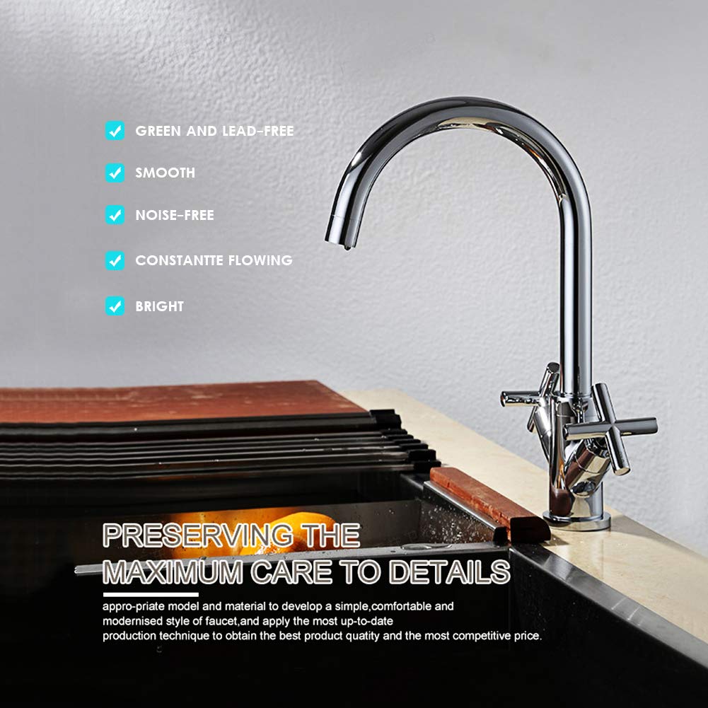 Kitchen Faucet Double Handles Swivel Spout Sink Faucets