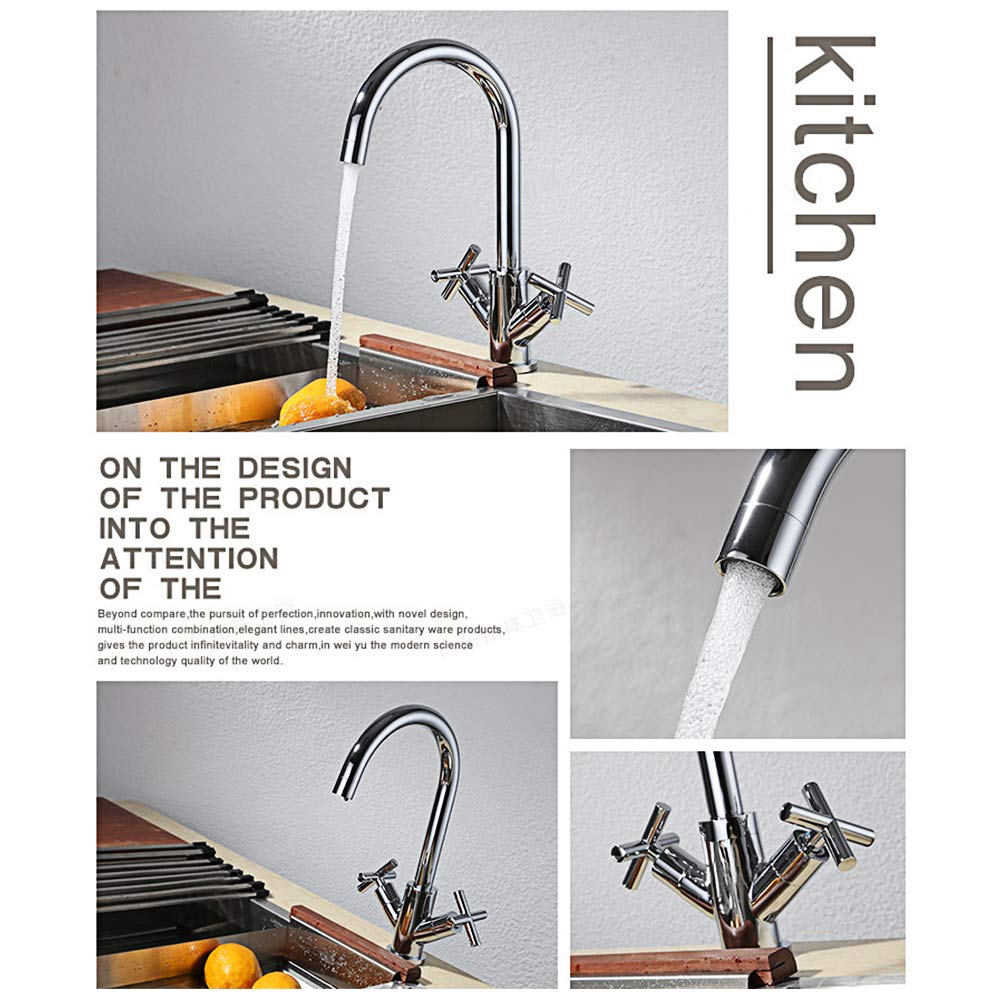 Kitchen Faucet Double Handles Swivel Spout Sink Faucets