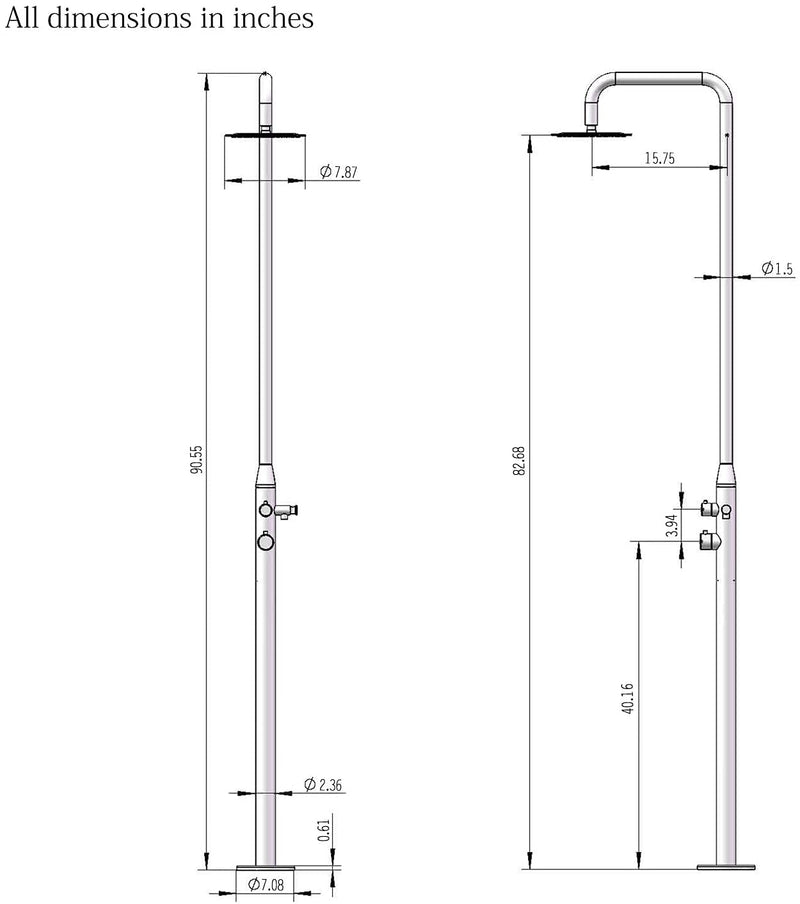 HEATGENE Stainless Steel Freestanding Outdoor Shower for Poolside/Patio Drench /Indoor Shower - HG9005-MB