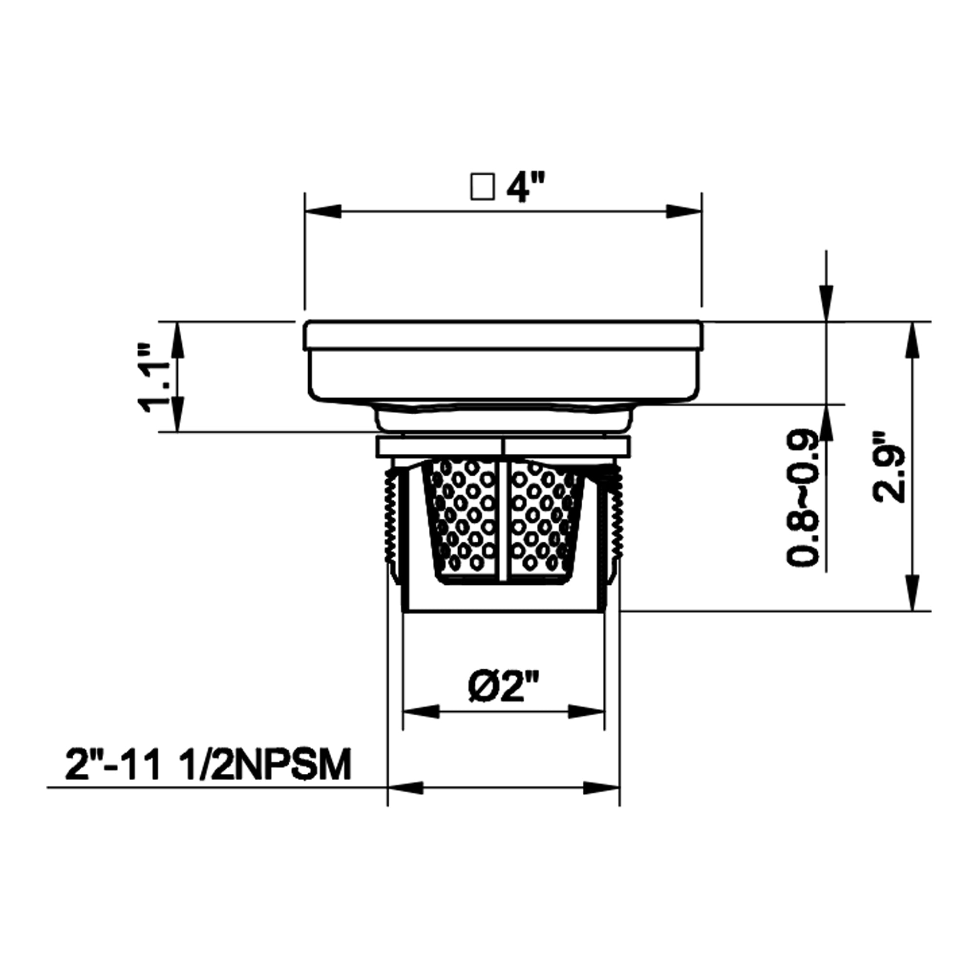 Square Floor Drain with 2-in-1 Flat & Tile insert Cover, Stainless Steel 4"/6"