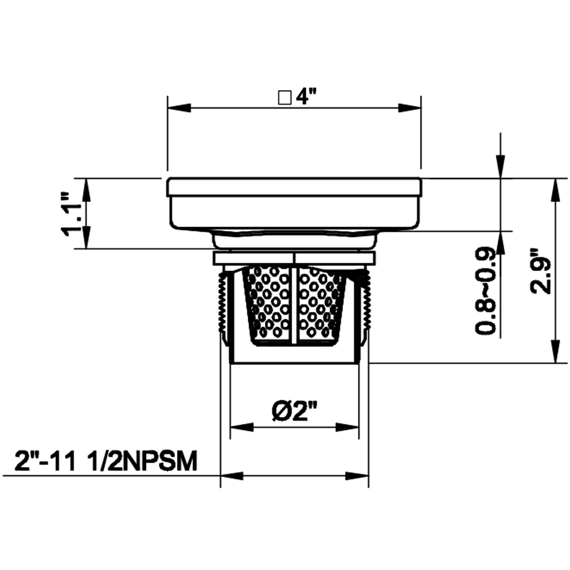 Square Floor Drain with Removable Quadrato Pattern Grate, Stainless Steel 4"/6"