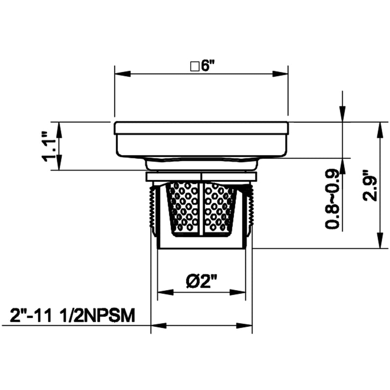 Square 6-inch Shower Drain with Flange Removable Quadrato Pattern