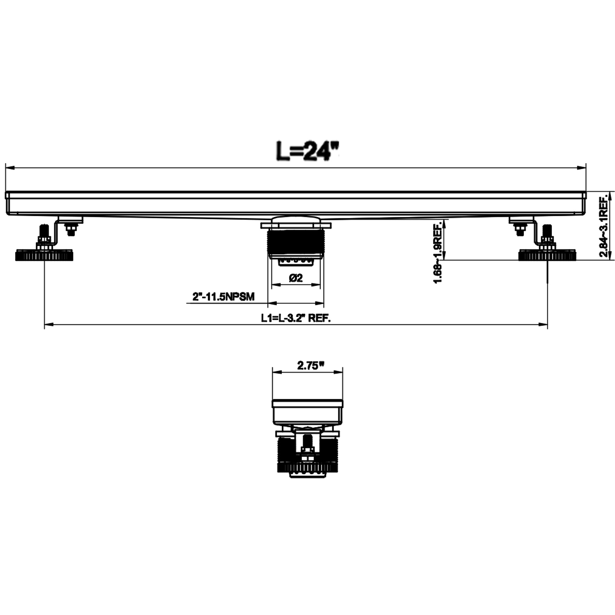 Linear Floor Drain Stainless Steel Rectangle 24"/36"/48"