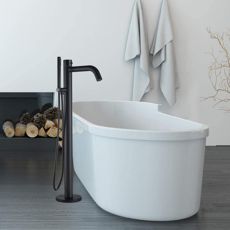 HEATGENE Bathtub Faucet Freestanding Tub Filler Floor Mounted with Handheld Shower - HG9011-MB