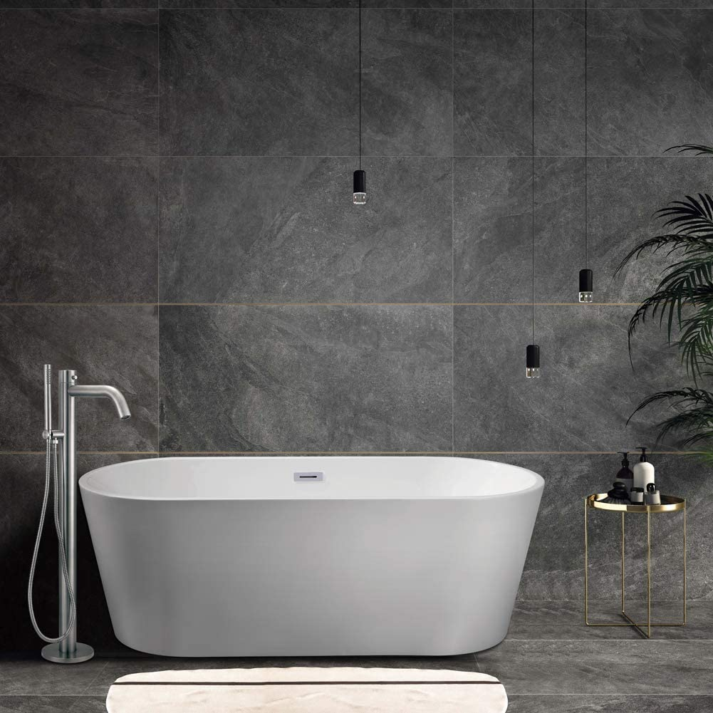 Bathtub Filler Floor Mounted Freestanding with Handheld Shower, Brushed