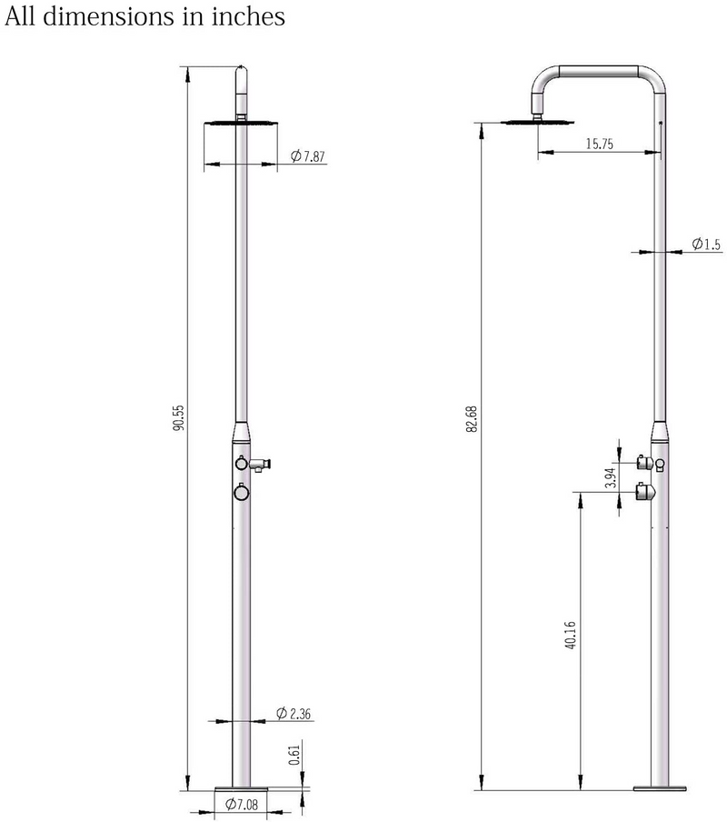 Wholesale 3pcs HEATGENE Stainless Steel Freestanding Outdoor Shower for Poolside/Patio Drench /Indoor Shower - HG9005