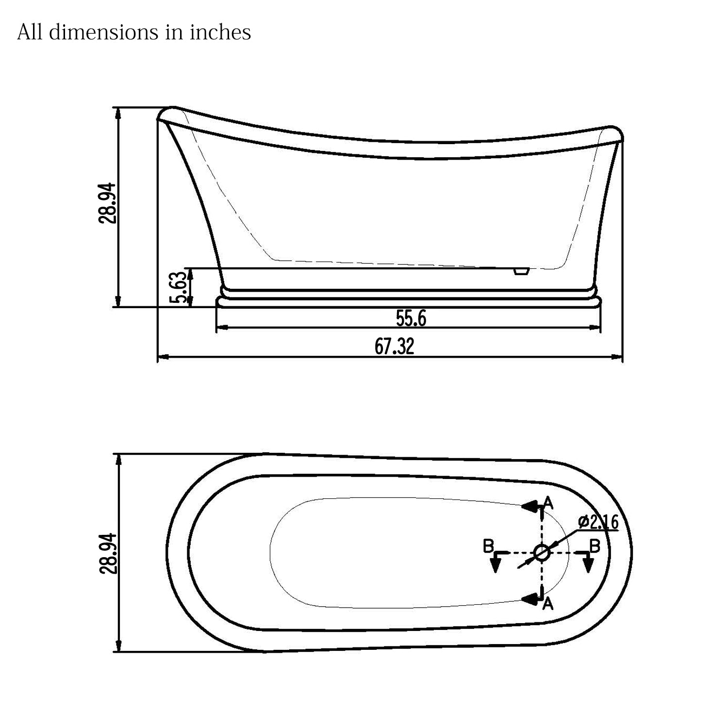 Freestanding Bathtub 67" Acrylic Contemporary Soaking Tub UPC Certified Drain & Overflow Assembly Included