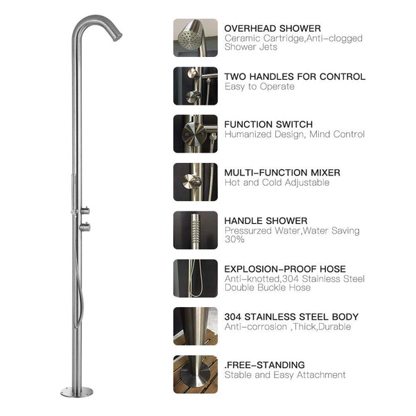 HEATGENE Stainless Steel Freestanding Outdoor Shower with  Handheld Shower for Outside/Swimming Pools - HG9001