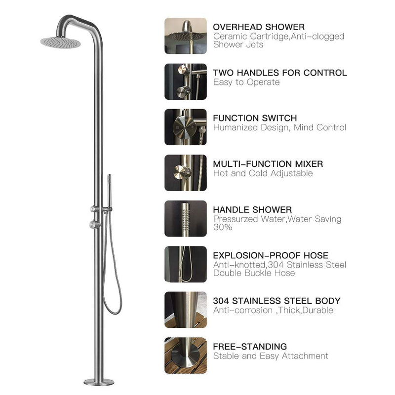 Wholesale 3pcs HEATGENE Stainless Steel Freestanding Outdoor Shower for Outside/Swimming Pools - Brushed -  HG9008