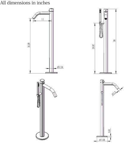 Bathtub Filler Floor Mounted Freestanding with Handheld Shower, Brushed