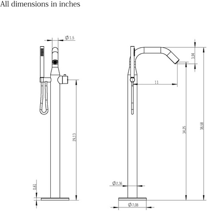 Bathtub Filler Floor Mounted Freestanding with Handheld Shower, Brushed