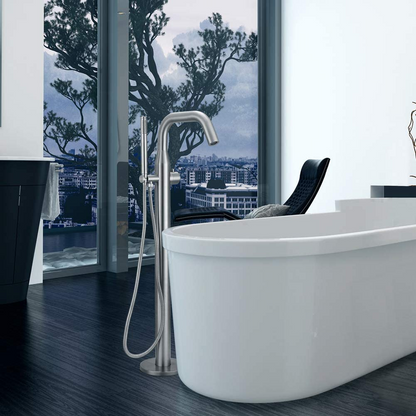 Bathtub Filler Floor Mounted Freestanding with Handheld Shower, Brushed